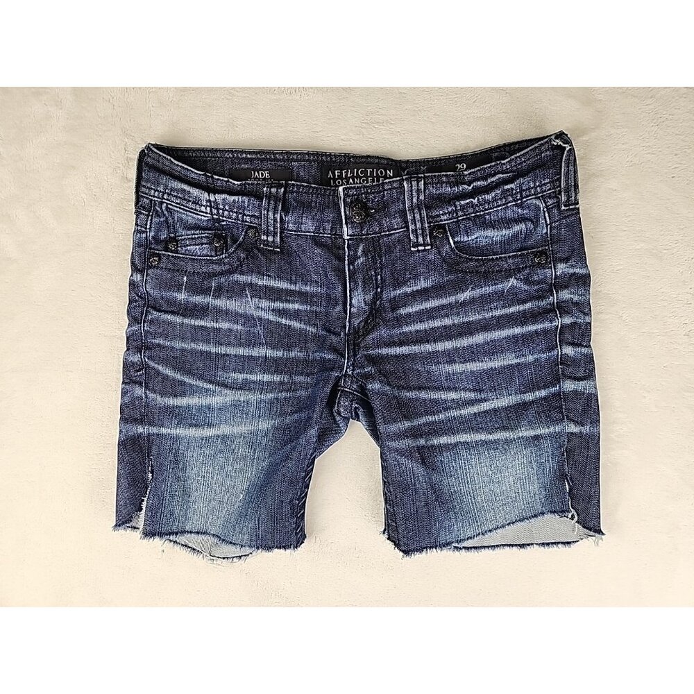 Womens Affliction Jade Cut-Off Shorts Sz 31 Studs & Leather Embroidered‎